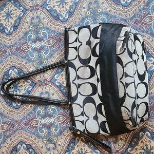 Gray and black Coach purse